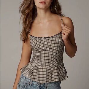 Reformation Genevieve sleeveless top in beige and black check size 4 NWT